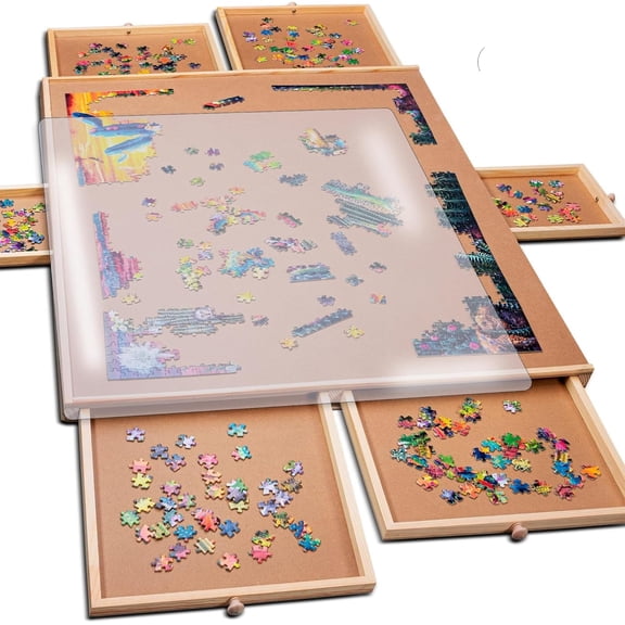YN 1500 Piece Puzzle Board with Drawers and Cover - Jigsaw Solve Station - Portable Puzzle Table with Drawers, Tray & Accessories - Raised Edges, Outdoor Fun, Patio & Travel, Easter Gift Idea