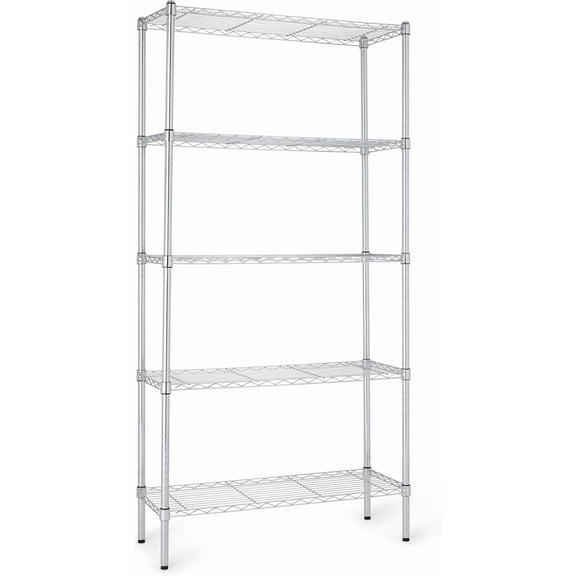 YN 5-Shelf Adjustable Heavy Duty Steel Wire Rack, Space Saving Storage Shelving Organizer for Kitchen, Garage, No-Tool Assembly, 350 lbs Weight Capacity, 36" x 14" x 72", Chrome