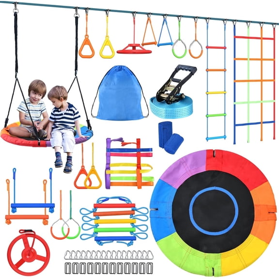YN 50 FT Ninja Warrior Obstacle Course Swing Set for Kids with Weather-Proof Accessories, Outdoor Playset with Monkey Bars for Backyard