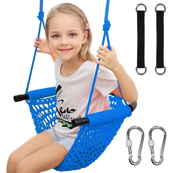 YN Kids Swing for Swing Set, Heavy Duty Rope Swings with Snap Hooks and Straps, 440LBS Capacity, Toddler Swing Seat for Indoor Porch, Outdoor Playground, Tree, Blue