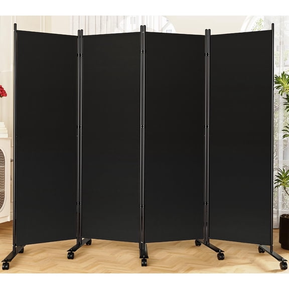 YN  Room Divider 6FT Folding Privacy Screens with Lockable Wheels, 4 Panel Room Partition for Room Separator, 88" W Freestanding Portable Fabric Wall Dividers for Home Dorm Studio Office, Black