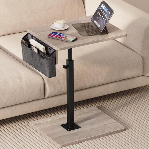 YN Sofa Armrest Tray Table for Couch, 360 Swivel Height Adjustable TV Tray Table for Small Spaces, Snack Side Table for Couch, Bed, Chair, C Shaped End Side Table for Eating, Reading, Laptop