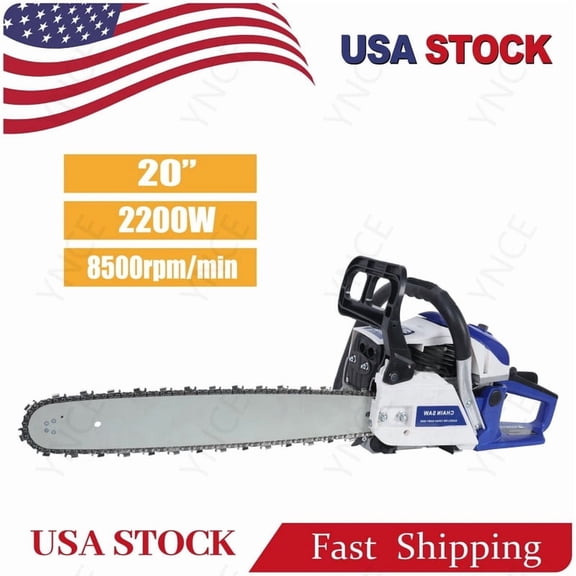 YNCE 2-Cycle 20-Inch Gas Chainsaw | 58cc Cordless Chain Saw for Wood Cutting, Tree Trimming, Farm & Home Garden Use | Automatic Oiler & Quick Start Engine