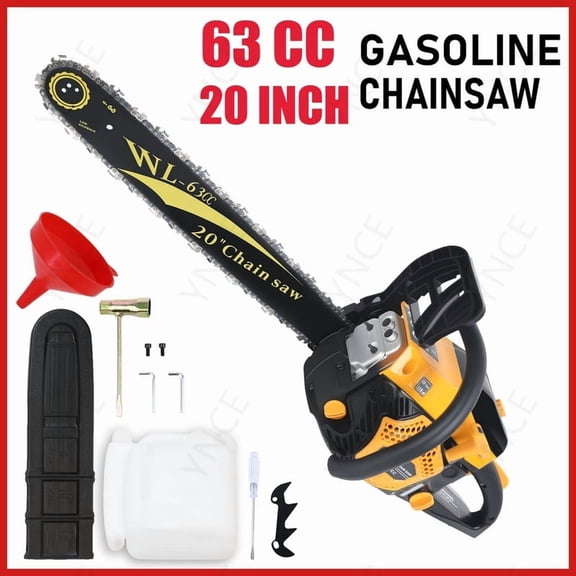 YNCE 2-Cycle 20-Inch Gas Chainsaw | 63cc Cordless Chain Saw for Wood Cutting, Tree Trimming, Farm & Home Garden Use | Automatic Oiler & Quick Start Engine