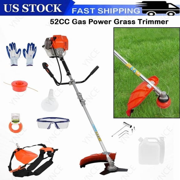 YNCE 2-in-1 Weed Wacker Gas Powered - 52cc 2-Stroke Cutting Gas String Trimmer/Edger, Powerful Eater Gas Grass Trimmer for Lawn Care, Plastic Handle & Shoulder Strap Included