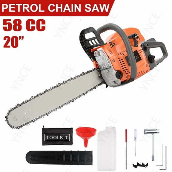YNCE 20 Inch Gas Chainsaw, 58CC Single Cylinder Air-cooled 2 Stroke Engine Gasoline Chainsaw, 2000W Portable Hand Pull Start Chain Saw for Cutting Wood Tree Trimming, 8500rpm