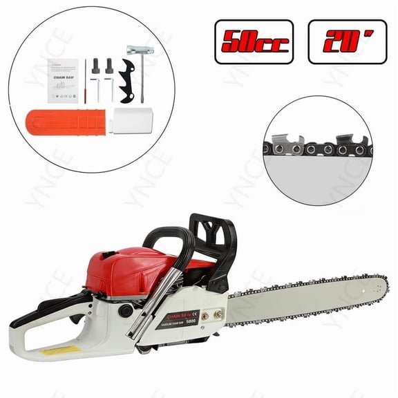 YNCE 20 Inch Gas Chainsaw, 58CC Single Cylinder Air-cooled 2 Stroke Engine Gasoline Chainsaw, 2400W Portable Hand Pull Start Chain Saw for Cutting Wood Tree Trimming, 13000rpm