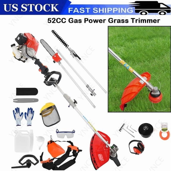 YNCE 2025 New Gas Weed Wacker - 52cc 2-Stroke 5 in 1 Multi-Functional Lawn Mower Hedge Trimmer Pruners Gas Powe Brush Cutter, Handheld Weed Eater for Garden and Yard Lawn