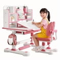thumbnail image 1 of YNCE 2025 Upgrade Kid Desk and Chair Set, 50-Degree Tiltable Desktop Height Adjustable Kids Table and Chair Set with Bookshelf Storage Drawer for Bedroom Study Room, 1 of 10