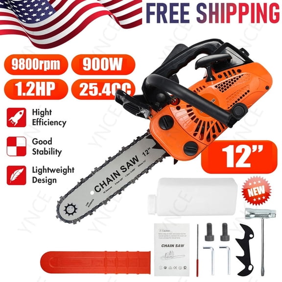 Ynce Gas Chainsaw, 25.4-cc 1.2-HP, 2-Cycle Engine, 12 Inch Chainsaw with Automatic Oiler, For Wood Cutting and Tree Trimming