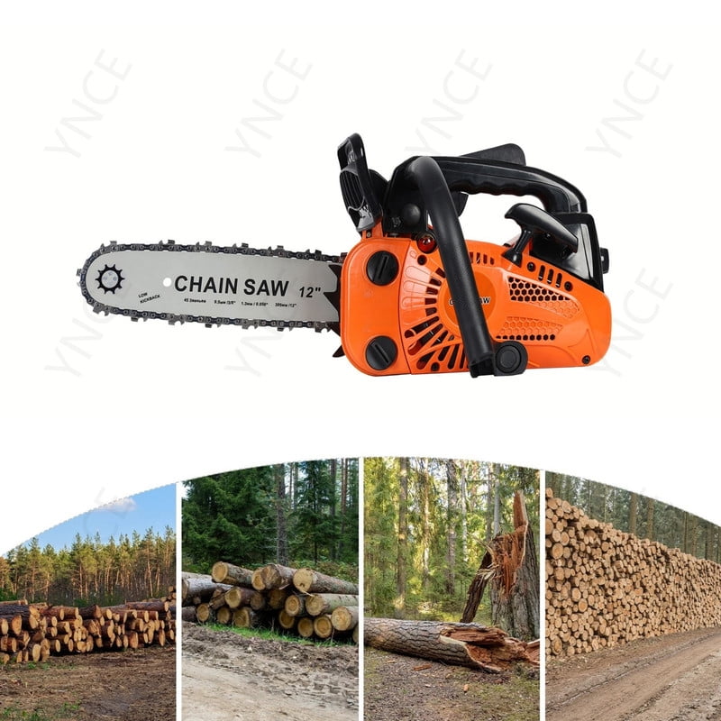 YNCE 25.4CC Gas Powered Chainsaw 12 Inch, Lightweight Top Handle Handheld Chainsaw with Quenched Chain, Auto Lubrication, Safety Lock & Quick Stop for Tree Wood Cutting