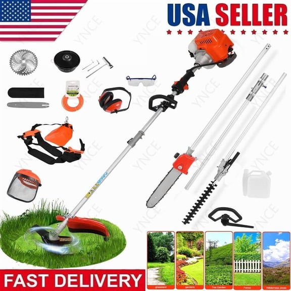 YNCE 5 in 1 Gas Powered Weed Eater,Cordless Multi Functional Lawn Mower Hedge Trimmer Brush Cutter Pruning Tool 2-Stroke Brush Cutter, Handheld Chainsaw Hedge Pruner