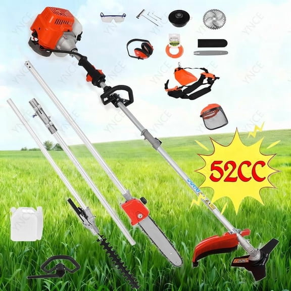 YNCE 52CC 2-Cycle Weed Eater Gas Powered,2.3 KW String Trimmer Edger,Hedge Trimmer and Brush Cutter Blade, 2025 Upgrade 5-in-1 Multi Yard Care Tools, Rubber Handle & Shoulder Strap for Weeds