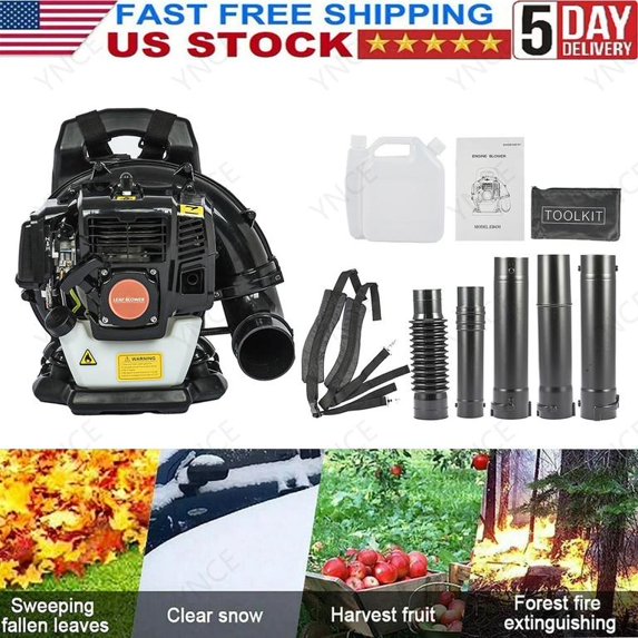 YNCE 52CC Backpack Gas Powered Leaf Blower 550 CFM 1.7 HP 2 Cycle Grass Lawn Blower Air Cooling, Low Vibration and Ergonomic Design for Outdoor Gard Yard Cleaning and Snow Removal (Black)