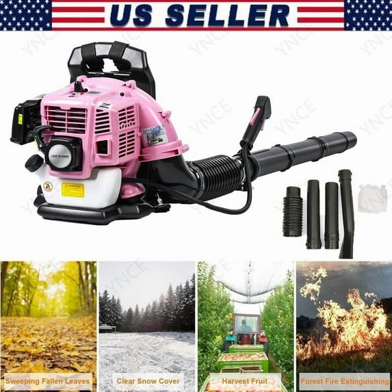 YNCE 52CC Gas Backpack Leaf Blower 2 Stroke Enginee 550 CFM 200 MPH Ergonomic Harness System Low Vibration and Cruise Control Powerful Gas Blowers for Lawn Yard Care-Gifts for Dad (Pink)