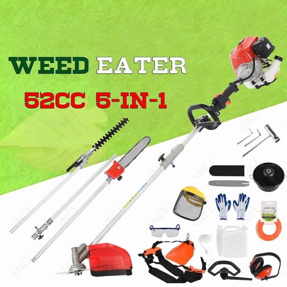YNCE 52cc Gas Weed Eater,5 in 1 Gas Weed Eate with Hedge Trimmer Chainsaw Brush Cutter,2-Cycle Gas String Trimmers for Weeds and Grass.