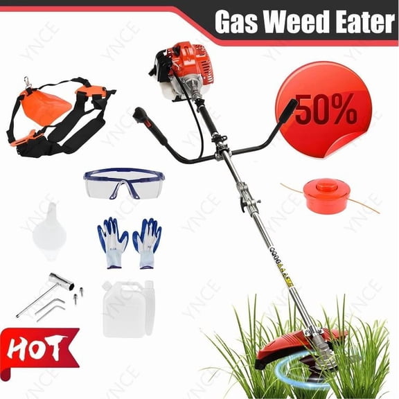 YNCE 52cc 2-Stroke Gas Powe String Trimmer, Weed Wacker, Trimmer and Edger with Multi Accessories, Sharp Blade, Long Rod for Lawn, Garden, Yard, etc