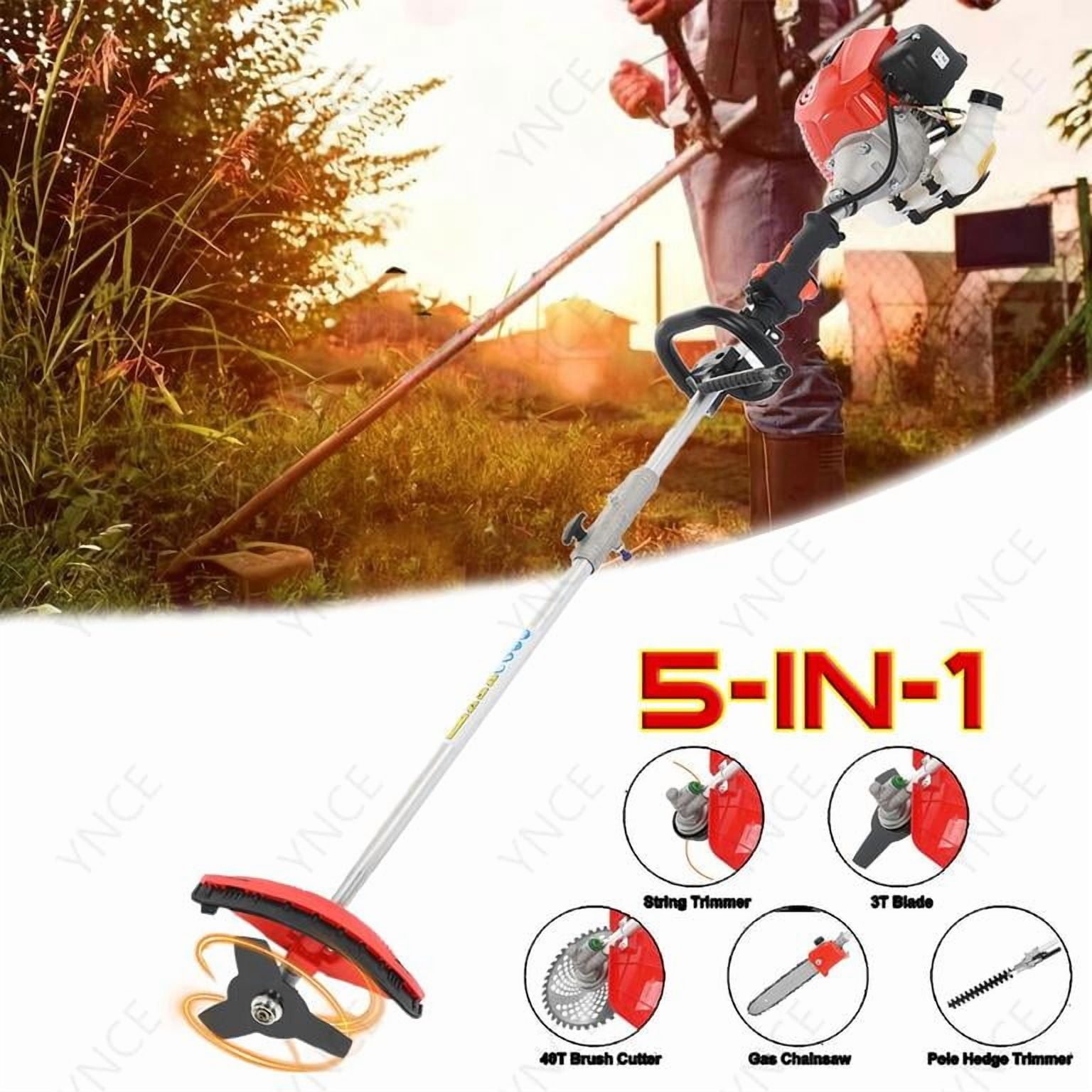 YNCE 52cc Weed Wacker Gas Powe, String Trimmer/Edger, Pole Saw, Hedge Trimmer and Brush Cutter Blade, Extension Pole, 5-in-1 Multi Yard Care Tools, Rubber Handle & Shoulder Strap Included