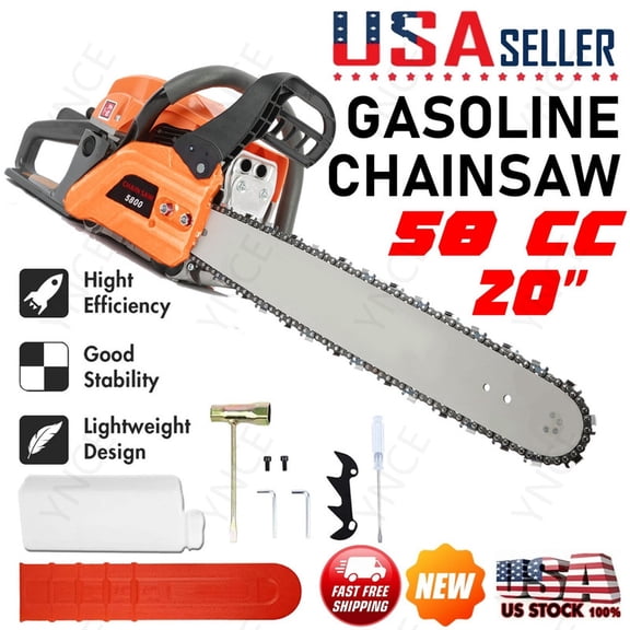 YNCE 58CC Gas Chainsaw 20 Inch Chain Saw with 2-Cycle Engine,Petrol Handheld Quick Start Technology Gas Powered Chainsaw For Forest, Garden and Farm Tree & Wood Cutting