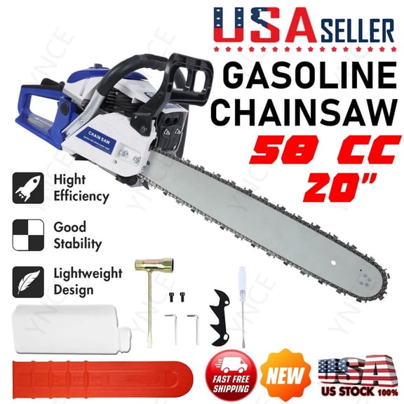 YNCE 58CC Gas Chainsaw, Professional Chainsaw with 2-Stroke Engine, 20inch Chain Saw Bar, Ergonomic Non-Slip Handle & 550ml Fuel Tanks for Tree Wood Cutting