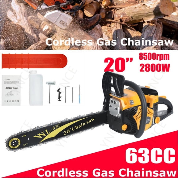 YNCE 63CC Gas Chainsaw, 20 Inch Chain Saw with 2 Stroke Engine, Gas Power Chainsaw with Non-Slip Handle, 550ml Fuel Tanks for For Forest, Garden, Farm Tree and Wood Cutting Use