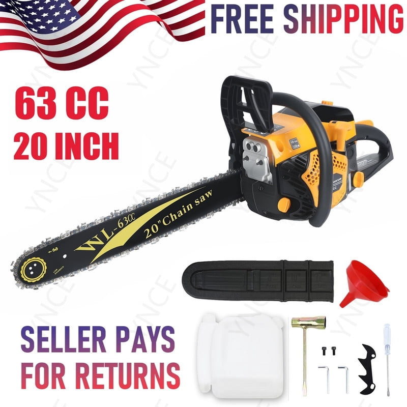 YNCE 63CC Gas Powered Chainsaw 20 Inch, Lightweight Top Handle Handheld Chainsaw with Quenched Chain, Auto Lubrication, Safety Lock & Quick Stop for Tree Wood Cutting