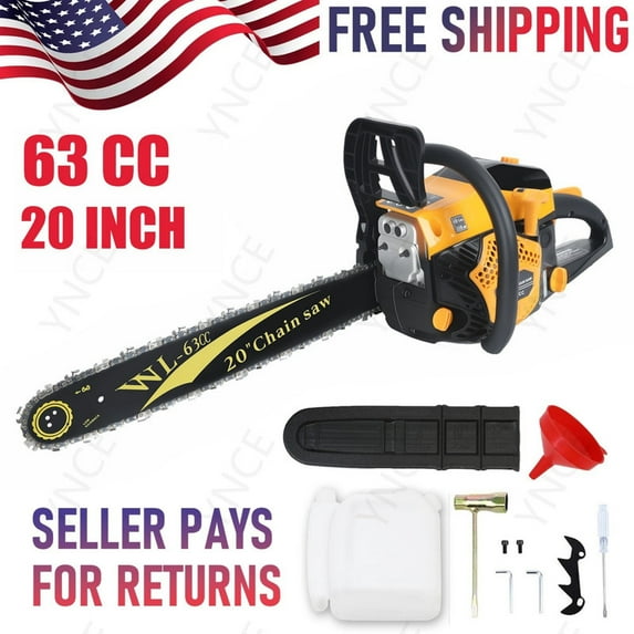 YNCE 63CC Gas Powered Chainsaw 20 Inch, Lightweight Top Handle Handheld Chainsaw with Quenched Chain, Auto Lubrication, Safety Lock & Quick Stop for Tree Wood Cutting