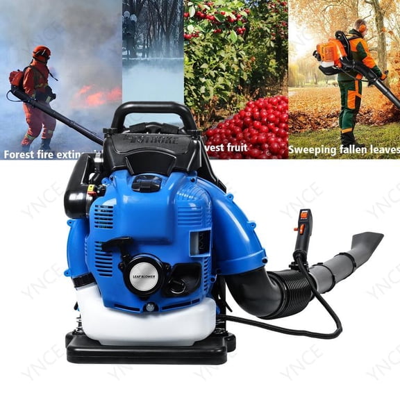 YNCE 75.6CC 4 Cycle Backpack Leaf Blower Gas Powered, 900 CFM 210 MPH Powerful Wind, Cruise Control, High-Efficient Commercial Gas Leaf Blower for Yard Lawn Care, Debris Dust & Leaf Cleaning (Blue)