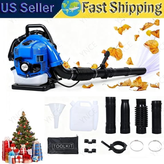 YNCE 75.6CC Gas Backpack Leaf Blower, 900CFM 3.5HP 4 Stroke Engine, Heavy-Duty Leaf & Snow Blower for Lawn, Garden & Commercial Use (Blue)