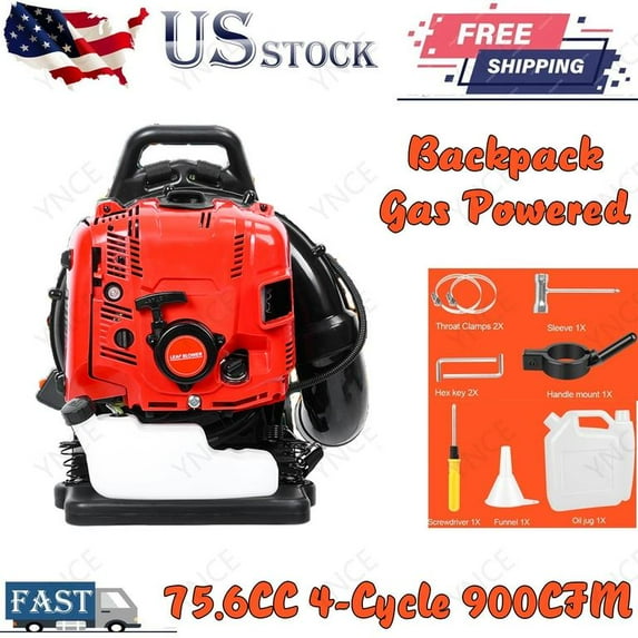 YNCE 75.6CC Gas Leaf Blower Backpack 900 CFM 2 Stroke Ergonomic Harness System 210 MPH Low Vibration and Cruise Control Powerful Gas Blowers for Lawn Yard Care Gifts for Dad (Red)