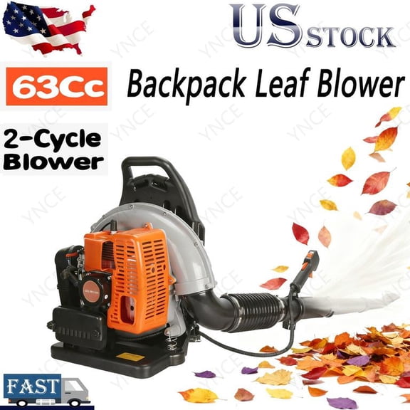 YNCE Backpack Blower, 63CC Gas Powered Leaf Blower with 665CFM & 205MPH for Commercial Lawn Care, Yard Debris & Snow Removal (Orange)