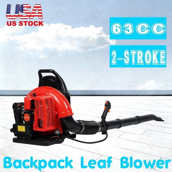 YNCE Backpack Gas Powered Leaf Blower, Commercial 665 CFM 63CC 3 HP 2 Cycle Powerful Lightweight Gasoline Grass Lawn Blower w/Harness Air-Cooled & Fuel Tank for Yard Lawn Care, Snow Removal (Red_XL)