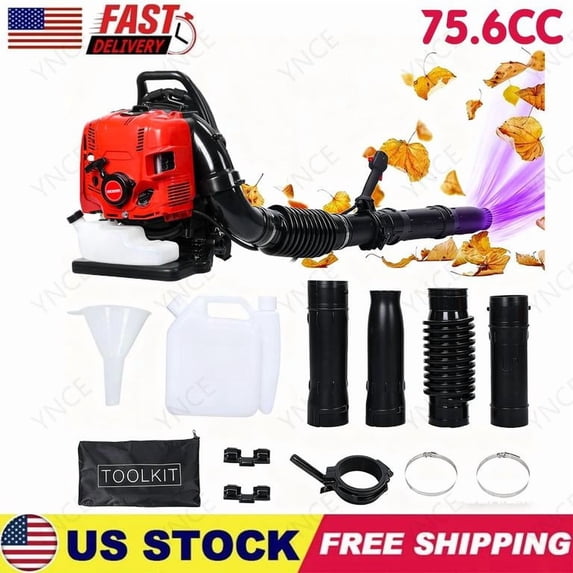 YNCE Backpack Gas Powered Leaf Blower, Commercial 900CFM 75.6CC 5HP 2 Cycle Powerful Lightweight Gasoline Grass Lawn Blower w/Harness Air-Cooled & Fuel Tank for Yard Lawn Care, Snow Removal (Red)
