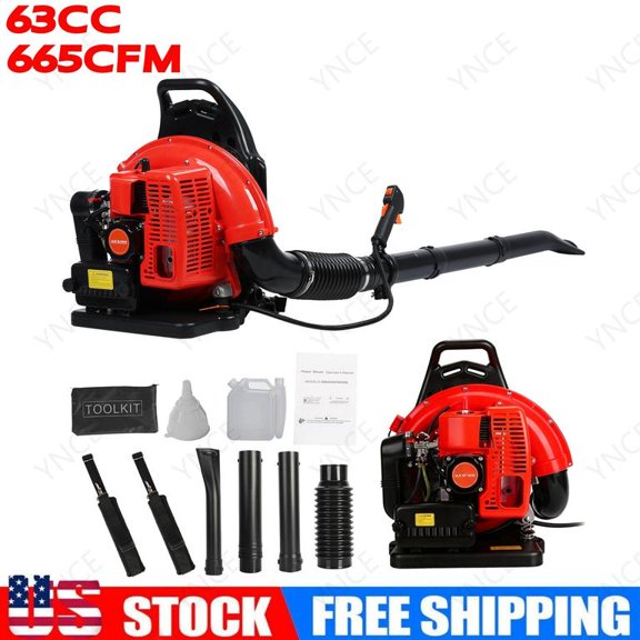 YNCE Backpack Leaf Blower, 63CC 3 HP 2 Stroke Gas Leaf Blower, 665 CFM , 205 MPH , Powerful Clearing Performance and Ergonomic Design (Red_XL)