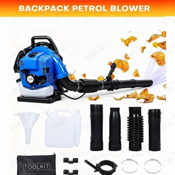 YNCE Backpack Leaf Blower Gas Powered - 75.6CC 900 CFM 2 Cycle Backpack Gas Powered Leaf Blower, Grass Lawn Blower Air Cooling Gasoline Backpack Grass Blower, Backpack Snow Blower for Garden (Blue)