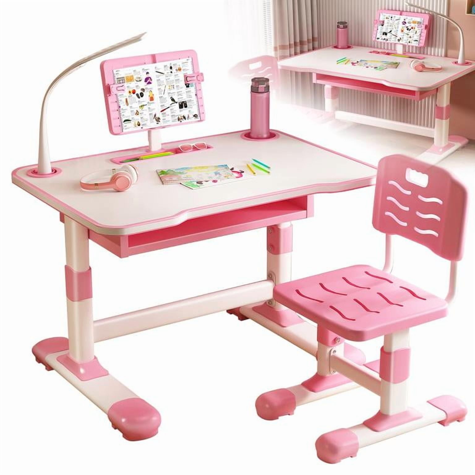 YNCE Ergonomic Children’s Study Desk & Chair Set – Durable Fiberboard Top, Organized Storage, Comfortable Seating – Perfect for Schoolwork & Creative Play (Pink #3)