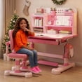 thumbnail image 1 of YNCE Ergonomic Kids Desk and Chair Set, Height Adjustable Child's Study Writing Table with Tilt Scrubable Desktop, Bookshelf, Drawer, Functional Kids Desk for Bedroom or Study Room, 1 of 8