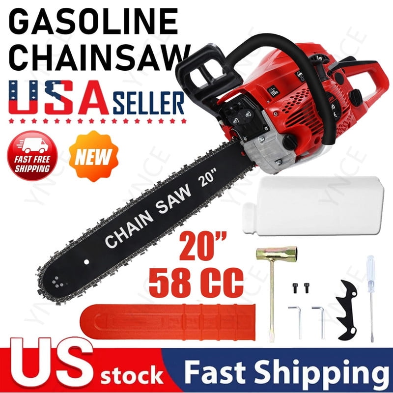 YNCE Gas Chainsaw 58CC with Quick-Switch 20 Inch Bar, Gas Powered Chain saw 2 Stroke Handed Petrol Gasoline for Cutting Wood Outdoor Garden Farm Home