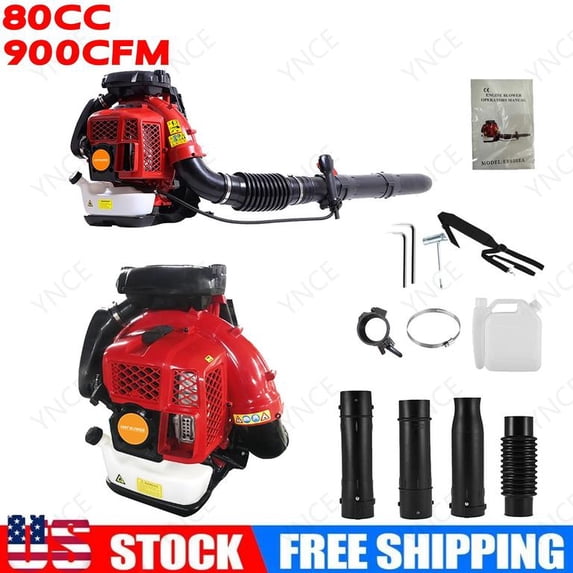 YNCE Gas Leaf Blower, 80CC 4.8HP 2 Stroke Backpack Leaf Blower, 900CFM , 206MPH , Powerful Clearing Performance and Ergonomic Harness System (Red)
