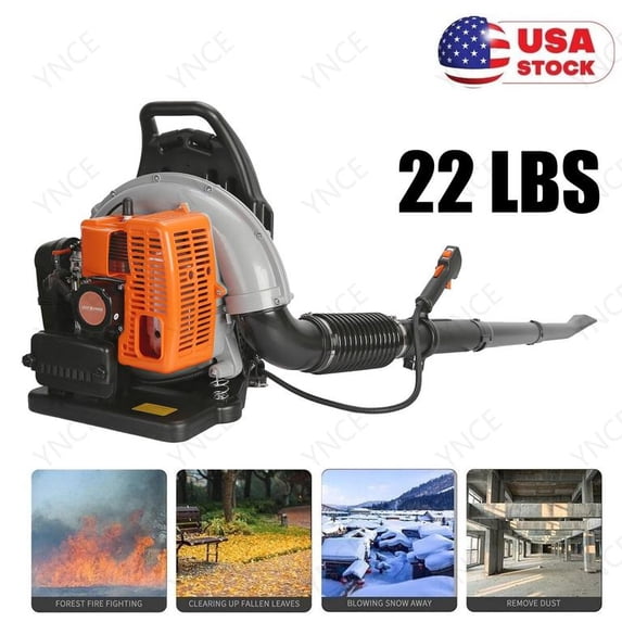 YNCE Gas Powered Backpack Leaf Blower – 63CC 2 Stroke Engine, 665CFM & 205MPH for Heavy Duty Commercial Lawn Care, Wet Leaf & Debris Removal (Orange)