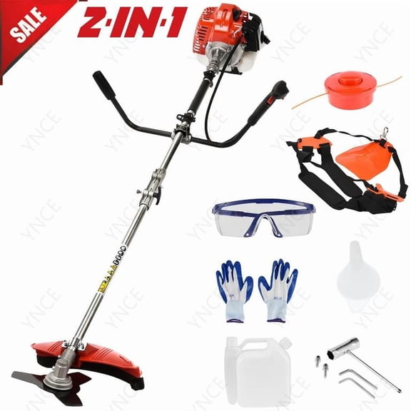 YNCE Gas Weed Eater, 52CC 2-Stroke Weed Wacker Gas Powe, 2 in 1 Multi-Functional String/Grass Trimmer, Brush Cutter for Gardening