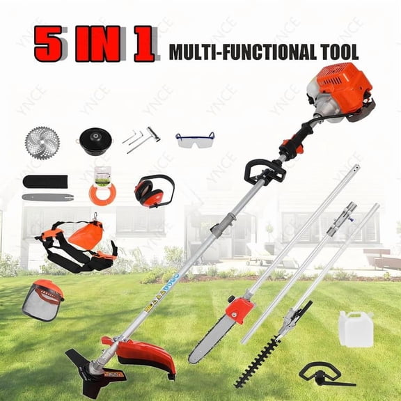 YNCE Gas Weed Wacker, 52CC 2-Stroke Weed Eater Gas Powered, 5 in 1 Multi-Functional Gas Hedge Trimmer Chainsaw String Trimmer for Gardening