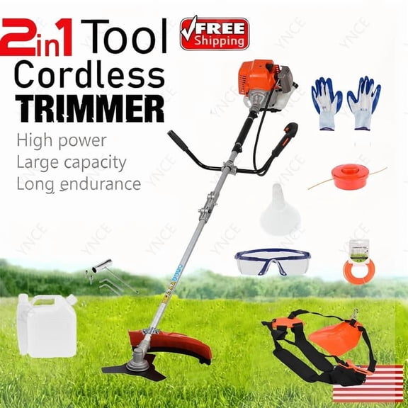 YNCE Gas Weed Wacker 52cc 2 Stroke Oil 2 in 1 Multifunctional Weed Eater, Gas Powered Cordless Trimmer Hedge Pruner Brush Cutter 10 Inch 8500Rpm for Shrubs and Weeds