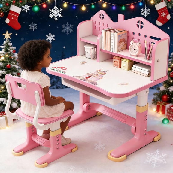 YNCE Gifts for Kids, Kids Desk and Chair Set, Desk for Kid 3-12, Multi-Functional Storage and Spacious Desktop for Learning, Painting, Eating, DIY Crafts