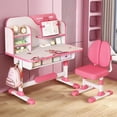 thumbnail image 1 of YNCE Height Adjustable Kids Desk and Chair Set, Widened Children Desktop, Learning Desk with Spacious Storage Drawer, Pink Desk Chair for Girls, 1 of 7