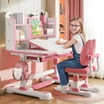 thumbnail image 1 of YNCE Kid's Study Desk and Chair Set, Ergonomic Kids Study Desk & Chair Set - Adjustable Tilt Desktop, Height Adjustable, Spacious Writing Area with Storage for Homework & Creative Play (Pink #9), 1 of 8