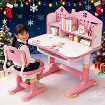 YNCE Kids Adjustable Study Desk & Chair Set, Girl Desk, Child Toddler Homework Table, Princess Children Preschool Desk for Computer Writing Homework, Escritorio Mesas para Niña