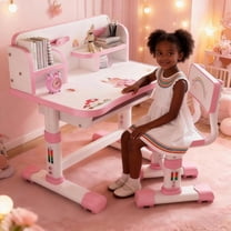 YNCE Kids Desk and Chair Set, Height Adjustable Astronaut Pattern Children School Desk with Shelf & Large Drawers, Kids Writing Study Table for Boys Girls 3 