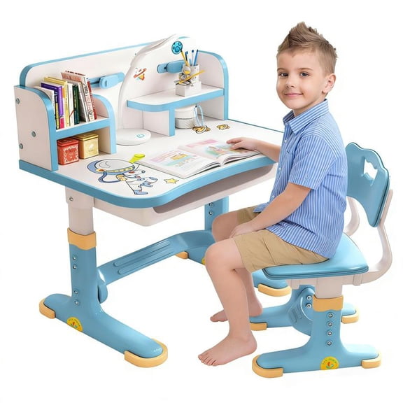 YNCE Kids Desk and Chair Set, Study Table and Chair, Desk for Kids, Children's Desks with Golden Distance Design, Homeschooling Writing Desk with Desktop for Boys and Girls