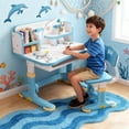 thumbnail image 1 of YNCE Kids Ergonomic Desk and Chair Set, Height Adjustable Children School Study Desk and with Large Writing Board Bookshelf and Drawer for Boys Girls, 1 of 8
